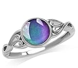 FLYYQMIAO 925 Silver Temperature-Control Changeable Ring Mood Change Color Rings Retro Flower Round Stone Engagement Mood Ring for Women Mystery Ring (8#)