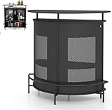 GiantexUK Liquor Bar Table, 4-Tier Wine Bar Cabinet with Storage Shelves, 3/6 Glass Holders, Metal Front, 6/7 Adjustable Feet & Footrest, Home Bar Furniture for Cafe Kitchen Bistro (Half Round)
