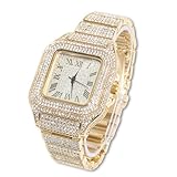 HALUKAKAH Diamonds Gold Watch for Men, 18k Real Gold Plated Quartz Wristband 24cm Square Dial, Free Giftbox