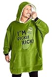 RICK AND MORTY Hoodie Blanket for Men Teenagers Fleece Oversized Poncho One Size Sherpa Hood - Gifts for Him (Green)