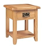 Hallowood Furniture Monchique Small Oak Side Table with Storage, Solid Wooden Lamp/Telephone Table with Drawer and Lower Shelf, Fully Assembled Bedside, Hallway and Living Room Furniture