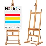 MEEDEN H-Frame Studio Easel, Artist Floor Easel with Large Storage Tray, Solid Beech Wood Adjustable Tilting Art Easel, Professional Display Easel Stand with Sturdy Base,Hold Canvas up to 48", Natural