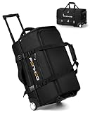Ponhog Wheeled Duffle Bag - 40L Travel Holdall Bag with Wheels Shoe Compartment,Water Resistant Lightweight Luggage Rolling Holdall Suitcase for Gym Overnight Trip Weekender, Black