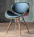 Folk Folkbury Retro Style Faux Leather Dining/Office Chair Wood Finish Walnut Retro Noir Faux Cuir/Finition Noyer