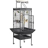 Yaheetech Parrot Cage 156cm Large Bird Cage with Open Top/Stand/Rolling Wheels for Canary/Finch/Cockatiel/Parakeet/Conure Parrot, Budgie Cage, Black
