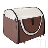 Pawhut Folding Fabric Soft Pet Crate Dog Cat Travel Carrier Cage Kennel House Brown 46L x 36W x 41H cm