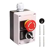 Shengbowi Push Button Switch Emergency Stop Control Box 22mm IP65 Waterproof Mushroom Head 440V 10A Momentary Latching Switch 1NC 1NO Red 1NO Station Box