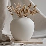 TheCozyBay White Ceramic Vase – 20cm Round Flower Vase, Minimalist Leak-Proof Design with Soft Pads, Modern Decorative Home Accessories for Living Room (White)