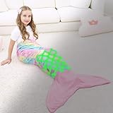 WERNNSAI Rainbow Mermaid Tail Blanket - Glow in the Dark Mermaid Wearable Blanket for Girls Kids Soft Flannel Scale Sleeping Bags All Seasons for Kids Birthday Gift 110 x 40cm
