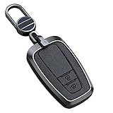 ontto Leather Key Fob Cover Keyring fit for Toyota CHR RAV4 Camry C-HR Corolla Prado Prius 2016 2017 2018 2019 2020 accessories Zinc Alloy Smart Key Case shell key Holder bag keychain 2 buttons Black
