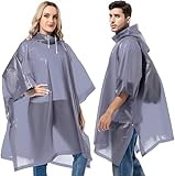 Reusable Rain Ponchos for Adults, 2 Pcs Raincoats (Pack of 1) Emergency for Women Men with Hood Gray