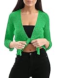 Love My Fashions® Women’s Fish Net Knitted Tie Up Bolero Shrug Top Ladies 3/4 Sleeve One Size Fits All Jade Green