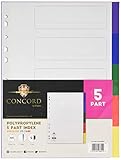 Concord Plastic Subject Dividers Polypropylene 120 Micron Europunched 5-Part A4 Assorted Ref 06801