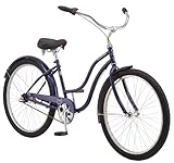 Schwinn Mikko Women's Cruiser Bike Line, Featuring 17-Inch/Medium Steel Step-Through Frames, 1-3-7-Speed Drivetrains, Full Front and Rear Fenders, and 26-Inch Wheels, Navy, Purple, Red, and Teal