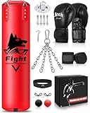 JUOIFIP Heavy Punching Bag Hanging Set, Unfilled 4FT Boxing Bag with Gloves and a Full Range of Accessories, Microfiber Leather Heavy Bag for Training Kickboxing Fitness MMA Grappling Muay Thai Karate