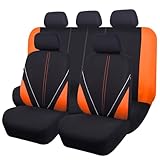 Flying Banner Universal Breathable Mesh Cloth Car Seat Covers Full Set Airbag Compatible Cushions Protector (Black and Orange)
