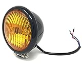 Alchemy Parts 4.75 inch (120mm) Universal Motorcycle Headlight with Yellow Lens for Chopper, Bobber, Cafe Racer, Scrambler Project Custom Street Bike (Black)