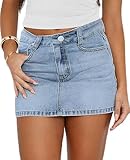 Betrodi Women Blue Denim Low Rise Mini Jean Skirt - Stretch Bodycon Micro Cargo with Pockets