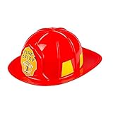 Boland Adult Fireman Helmet, Hard Plastic, Fireman Hat, Firefighter Helmet, Fireman Fancy Dress Accessory, Fire Chief, Headwear, Halloween, One Size, Red and Yellow (Red)