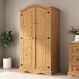 Corona 2 Door Wardrobe Hanging Rail Shelf Mexican Waxed Solid Pine