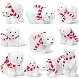 Yinder 10 Pcs Christmas Polar Bear Ornament Large White Polar Bear Wearing Scarf Ornament Arctic Realistic Furry Hanging Animals Figurines for Christmas Rustic Home Decor (Vivid Style)