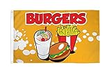 AZ FLAG - Burgers Flag - 3x5 Ft - 100D Polyester Hamburger Banner with Two Metal Grommets - Fade Resistant - Vivid Colors - 3' x 5' Feet - 150x90 Cm