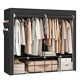 SONGMICS Clothes Wardrobe, Portable Closet, Garment Organiser Rack with 4 Hanging Rails, Shelves, 4 Side Pockets, 170 x 45 x 167 cm, Large Capacity for Bedroom, Living Room, Black RYG094B02