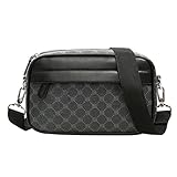 1 Piece Men's Shoulder Bag, Men's Crossbody Bag, Black Pattern Bag, Large Capacity Men's Bag, Waterproof and Wear-Resistant Shoulder Bag, Casual Trendy Bag (Black and Gray)