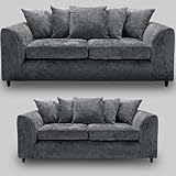 Alaska 3 and 2 Seater Sofa, Dual Arm Scatter Back Settee, Upholstered Fabric Couch and Sofa Set, Durable Comfy Settee Grey Sofas, 5 Seater Corner Suites for Living Room (Dark Grey)