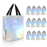 PHOGARY Reusable Gift Bags for Presents – 12 Luxury Birthday Gift Bag Medium for Women, Non-Woven Iridescent Bridesmaid Wedding Gift Bag, Holographic Reusable Hen Party Bags for Bachelorette Party