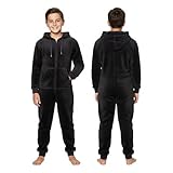 NOROZE Onesie for Kids | Zip Up Hooded Onesies for Boys | Warm Fleece Nightwear & Loungewear | Cosy Boys Onesie Pyjamas | Soft Winter Fleece Pyjamas (UK, Age, One Size, Regular, 9-10 Years, Black)