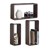 Delex Set of 3 Cube Floating Shelves with Retro Design Wall Mounted Display Shelf Brown