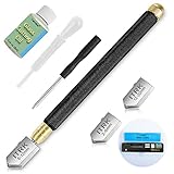 Glass Cutter 2mm-20mm, Upgrade Glass Cutting Tool with Glass Cutting Oil, Pencil Style Oil Feed Carbide Tip Glass Cutter for Mirror/Tiles/Mosaic.