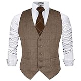 Alizeal Mens Business Dress Tweed Suit Vest Regular Fit Tuxedo Waistcoat, brown-2XL