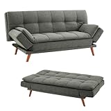Home Detail Cube Pattern Cushioned Fabric Sofa Bed in Grey or Dark Grey with Adjustable Folding Armrest Function and Wooden Legs (Grey Fabric)