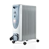PureMate Oil Filled Radiator, 2500W/2.5KW - 11 Fin - Portable Electric Heater, 3 Power Settings, Adjustable Temperature and Thermostat, Thermal Safety Cut off & 24 Hour Timer