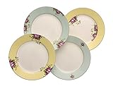 Aynsley CLAS40012 Archive Rose Plates (Set of 4), Bone China, Multi, 20.5 x 20.5 x 3 cm