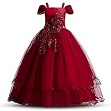 TTYAOVO Girls Pageant Ball Gowns Kids Chiffon Embroidered Wedding Party Dress Size(150) 9-10 Years 431 Red