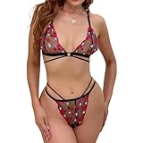 Satohom Lace Lingerie Set for Women - Romantic 2 Piece Heart Embroidered Bra & Thong, See-Through Teddy Babydoll, Valentines Gift, Sheer Mesh Wireless Comfort, S-XL (Black)