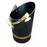 Black Coal Bucket Brass Handles Heavy Duty Scuttle Hod Fire Side Fireplace (Large 16 Inches)