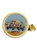 Rally Car (C) Gold Plated Domed Lapel Pin Badge in Gift Bag