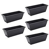 The Fellie 5 PCS Large Garden Planter Plastic Trough With Drainage Holes & Tray, Outdoor Rectangle Long Planter For Windowsill & Balcony, Vegetable Plant Pot For Succulent & Herbs, Grey 42.5*17*15CM