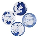 NUWIQ Cute Cat Sauce Dish: 4 inch Ceramic Japanese Style Small Dipping Bowls Set of 4 - Mini Plates for Soy Sauce Sushi Ramen - Cat Pattern Design for Dinnerware Gifts