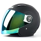 3/4 Open Face Motorcycle Helmet with Colorful Visor DOT/ECE Approved Retro Vespa Half Helmet Scooter Moped Cruiser Chopper Helmets for Adult Men Women,A,L