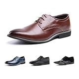 Hitmars Derby Shoes for Men Oxford Shoes Patent Leather Business Formal Dress Shoes Mens Lace Up Brogue Shoe Li1-Brown UK 8.5(EU43)