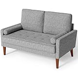 Vesgantti Linen 2 Seater Sofa with Spring Cushion, Light Grey, Comfy Couch with Armrests, Perfect for Living Room or Bedroom, Modern Love Seat