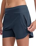 donhobo 5'' Womens Swim Shorts Quick Dry Swimming Trunks with Zip Pockets High Waist Tummy Control Board Short Bikini Bottom Beach Swimwear Pants(Navy Blue,M)
