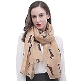 Lina & Lily Dachshund Sausage Dog Print Women's Scarf Shawl Wrap Lightweight (Camel)
