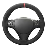 MEWANT Car Steering Wheel Cover for BMW 1 Series E81 E82 E87 E88 2008-2013/3 Series E90 E91 E92 E93 2006-2011 / M3 E90 E92 E93 2008-2013 Customized Black Suede