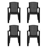 simpa Stackable High Back Plastic Rattan Effect Garden Chairs - Graphite Set of 4
